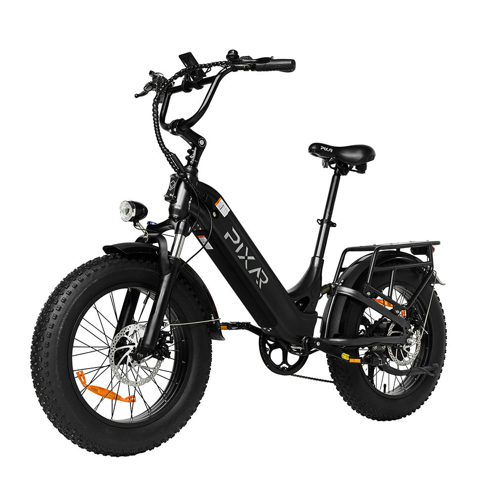 PIXAR Ride step-through fat tire electric bike three-quarter view