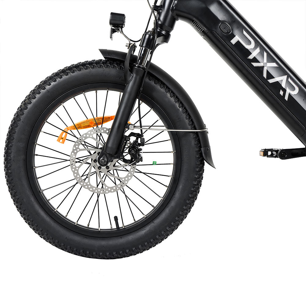 PIXAR Plus front wheel, fat tire, suspension fork and mechanical disc brake