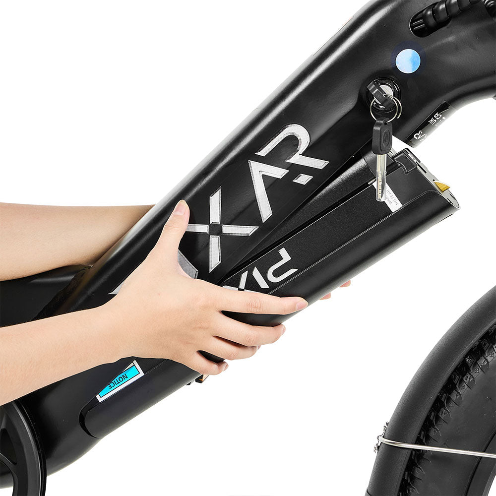 PIXAR Plus removable battery being lifted from the frame