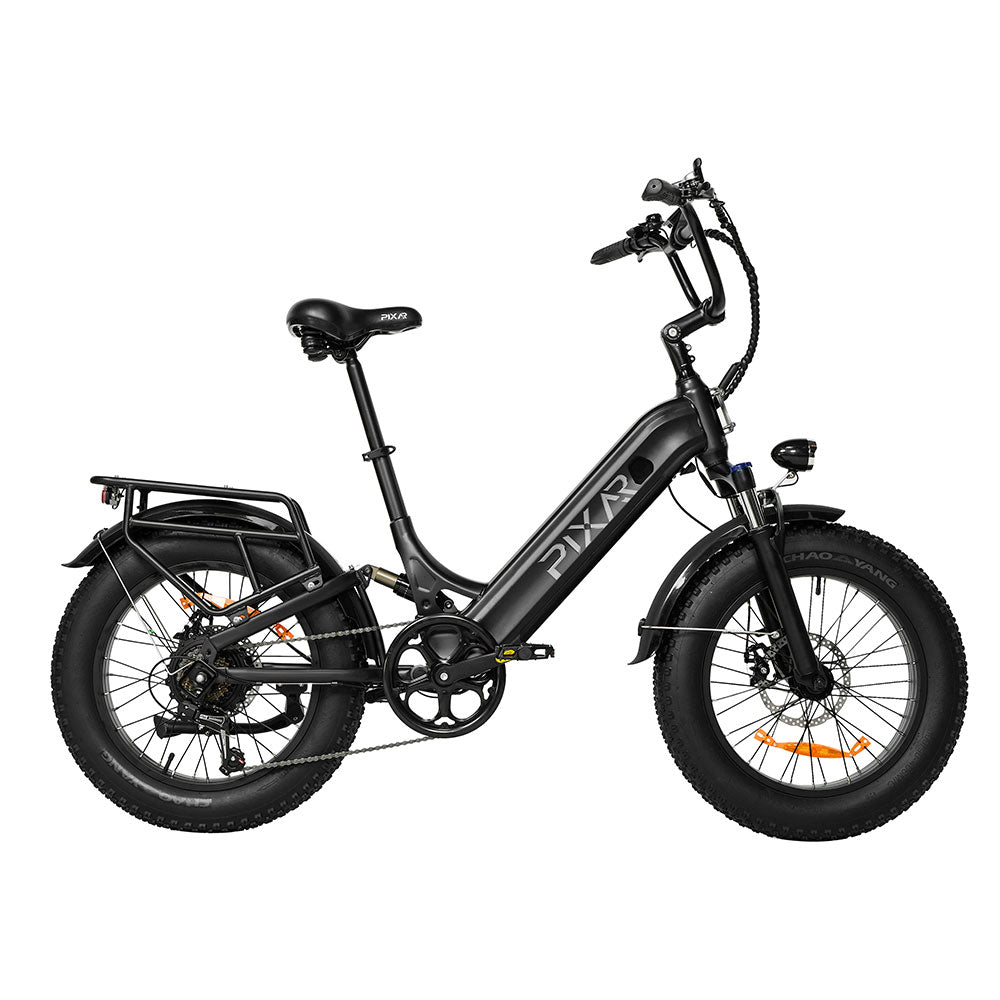 PIXAR Ride Bicicleta Eléctrica de 20″ con Neumáticos Anchos y Cuadro de Paso Bajo – Motor de 250W, Batería de 48V 10.4Ah, Autonomía de hasta 60km