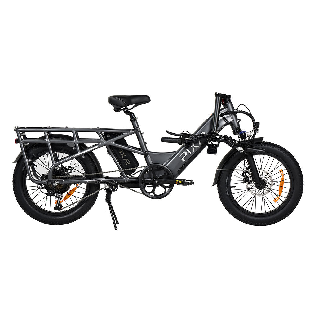 Gray PIXAR Plus step-through electric bike with upright handlebar